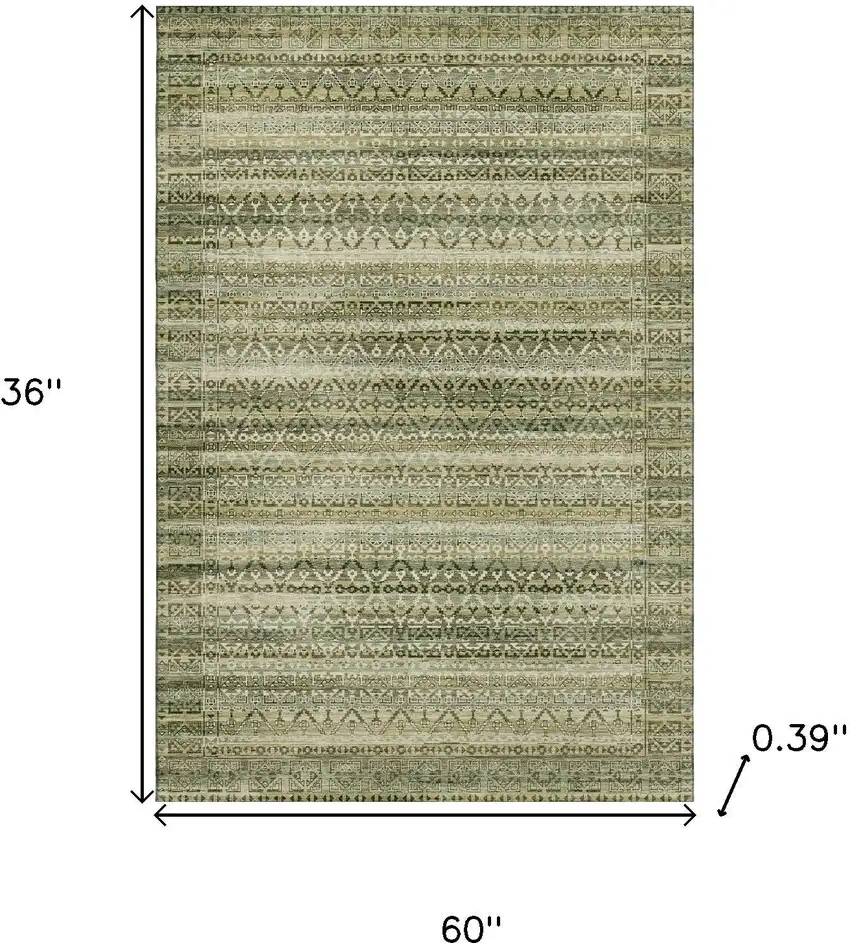 Green And Charcoal Striped Washable Area Rug With UV Protection Photo 9