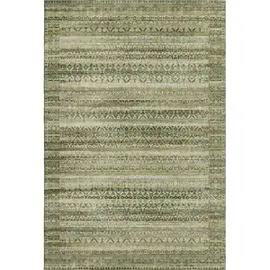 Photo of Green And Charcoal Striped Washable Area Rug With UV Protection