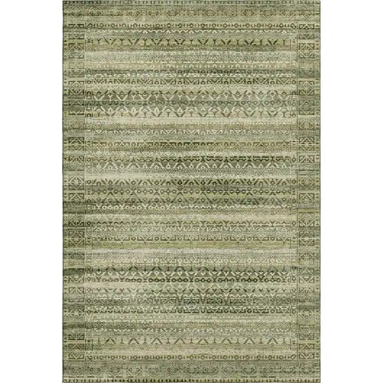 Green And Charcoal Striped Washable Area Rug With UV Protection Photo 1
