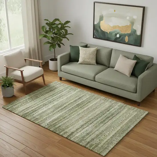 Green And Charcoal Striped Washable Area Rug With UV Protection Photo 2