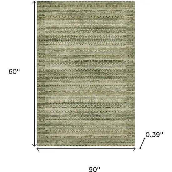 Green And Charcoal Striped Washable Area Rug With UV Protection Photo 8