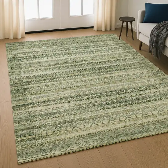 Green And Charcoal Striped Washable Area Rug With UV Protection Photo 4