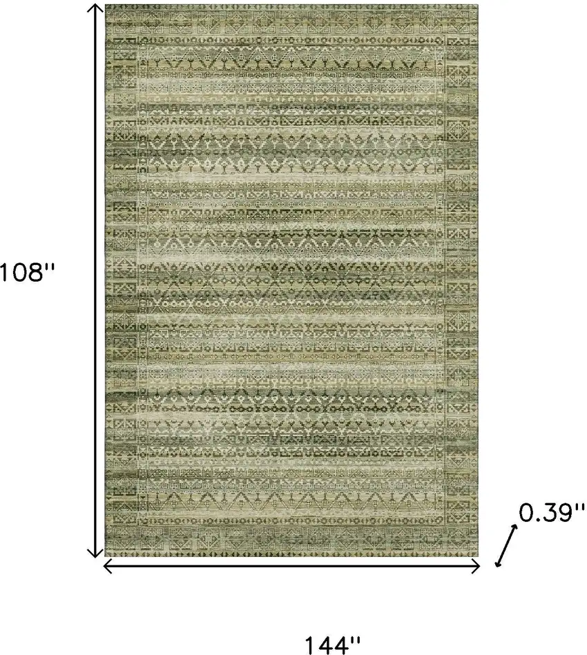 Green And Charcoal Striped Washable Area Rug With UV Protection Photo 9