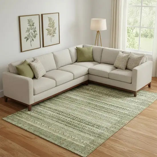 Green And Charcoal Striped Washable Area Rug With UV Protection Photo 2