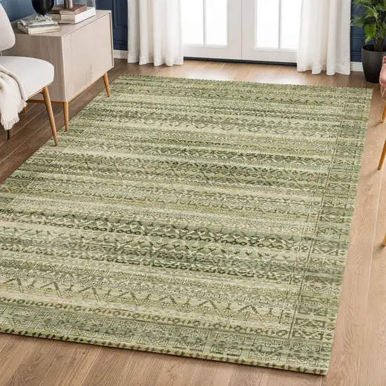 Green And Charcoal Striped Washable Area Rug With UV Protection Photo 6