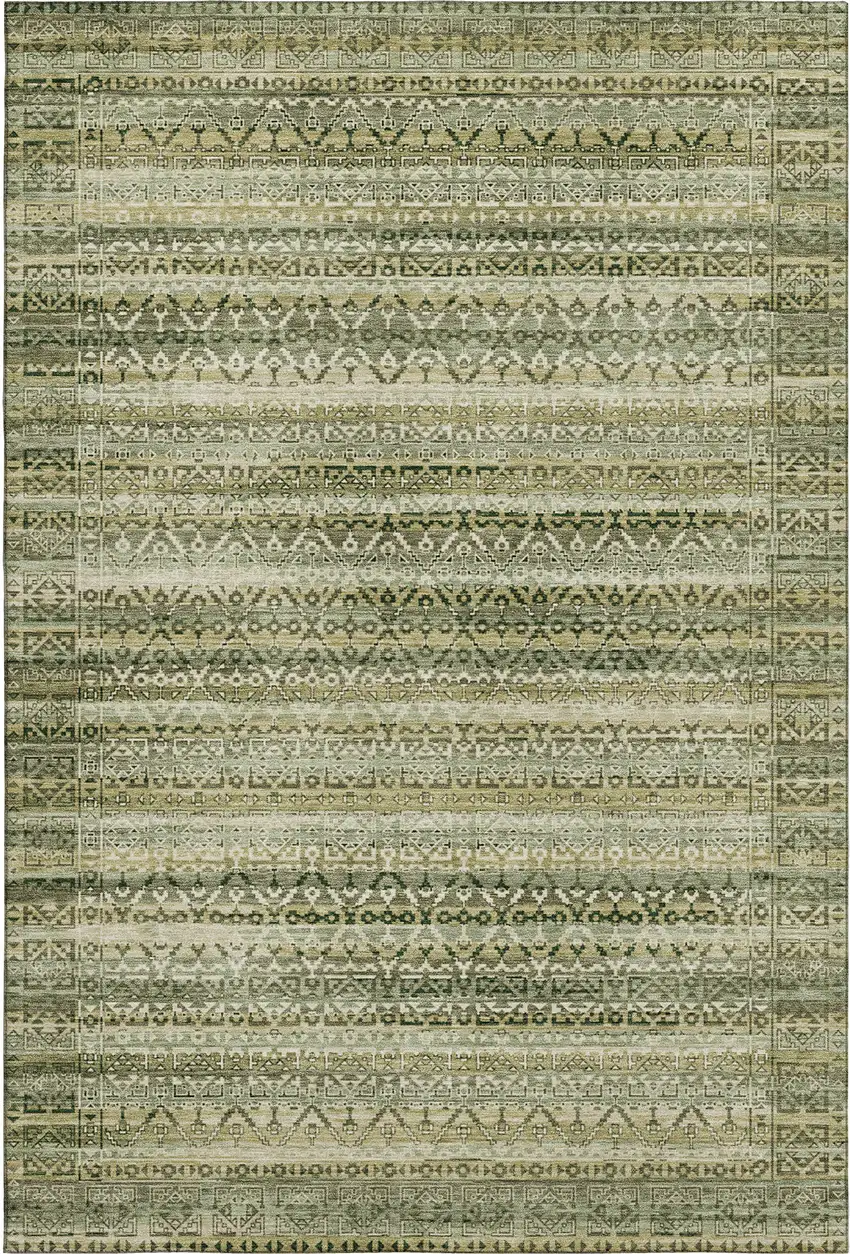 Green And Charcoal Striped Washable Area Rug With UV Protection Photo 1