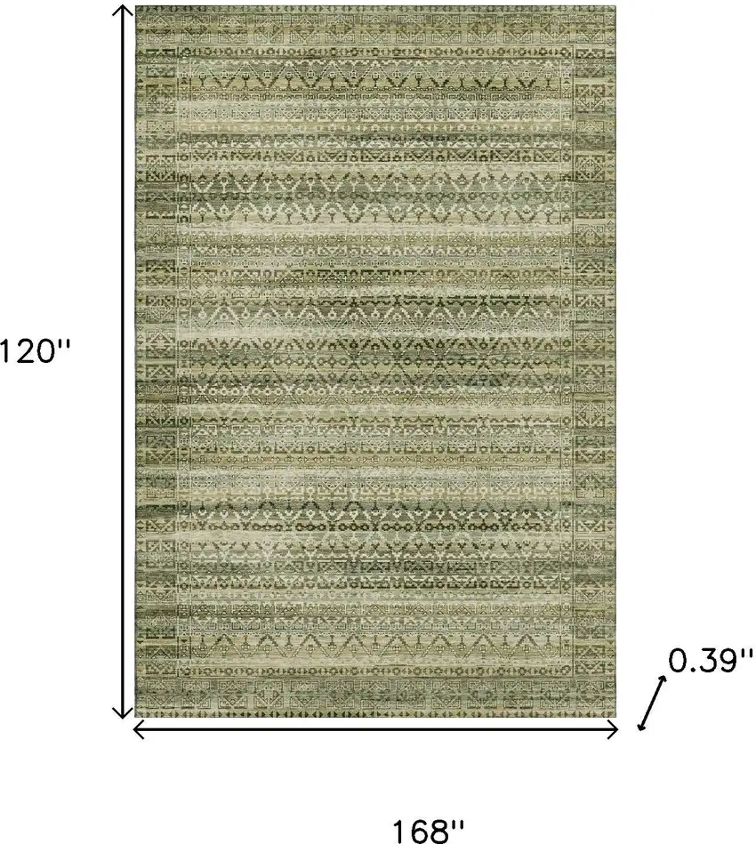 Green And Charcoal Striped Washable Area Rug With UV Protection Photo 9