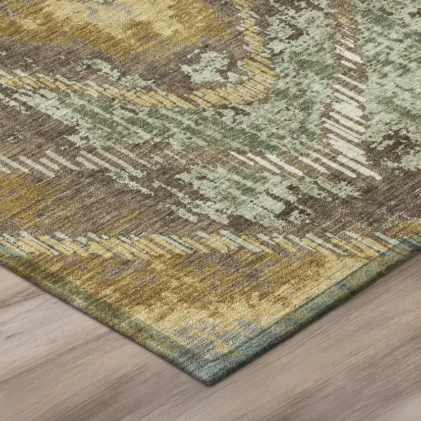 Green And Chocolate Abstract Washable Indoor Outdoor Area Rug Photo 4