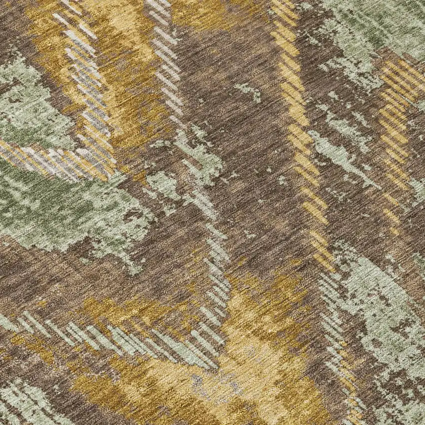 Green And Chocolate Abstract Washable Indoor Outdoor Area Rug Photo 5