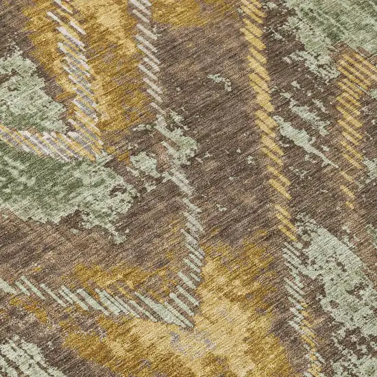 Green And Chocolate Abstract Washable Indoor Outdoor Area Rug Photo 5