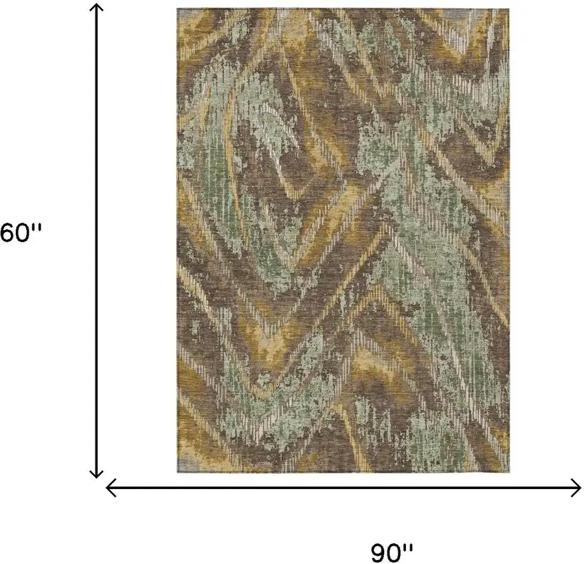 Green And Chocolate Abstract Washable Indoor Outdoor Area Rug Photo 6