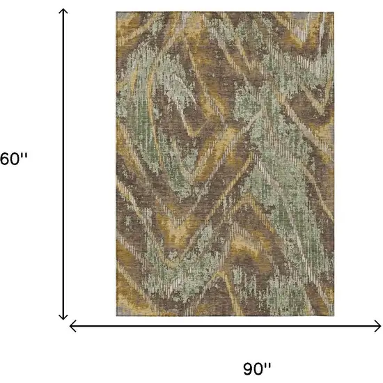 Green And Chocolate Abstract Washable Indoor Outdoor Area Rug Photo 6