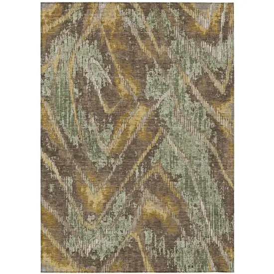 Green And Chocolate Abstract Washable Indoor Outdoor Area Rug Photo 1
