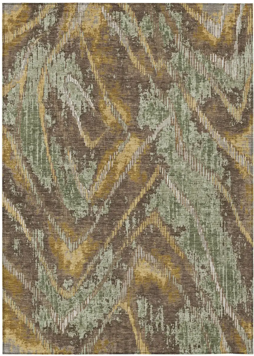 Green And Chocolate Abstract Washable Indoor Outdoor Area Rug Photo 1