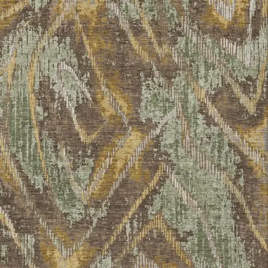 Green And Chocolate Abstract Washable Indoor Outdoor Area Rug Photo 2