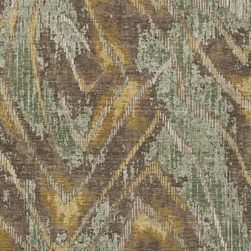 Green And Chocolate Abstract Washable Indoor Outdoor Area Rug Photo 3