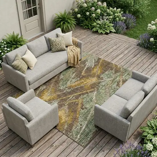 Green And Chocolate Abstract Washable Indoor Outdoor Area Rug Photo 1
