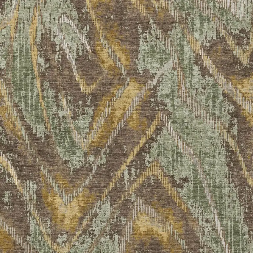 Green And Chocolate Abstract Washable Indoor Outdoor Area Rug Photo 2