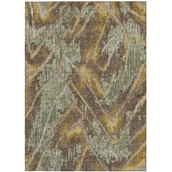 Green And Chocolate Abstract Washable Indoor Outdoor Area Rug Photo 4