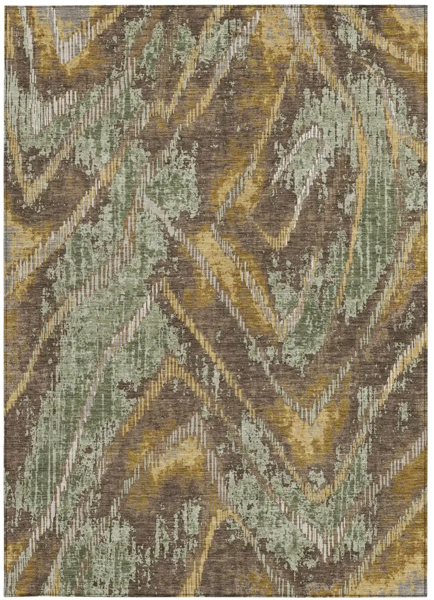 Green And Chocolate Abstract Washable Indoor Outdoor Area Rug Photo 4