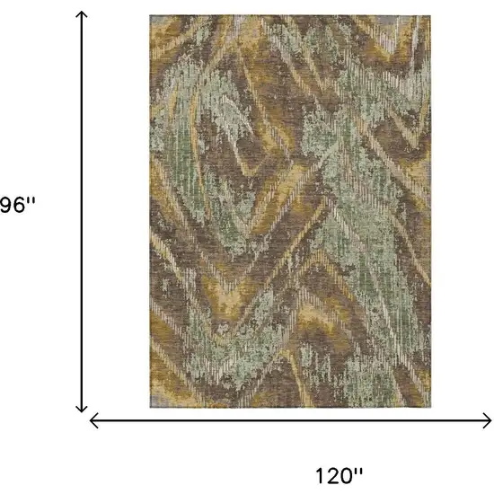 Green And Chocolate Abstract Washable Indoor Outdoor Area Rug Photo 6