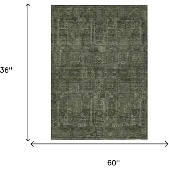 Green And Chocolate Oriental Washable Indoor Outdoor Area Rug Photo 5