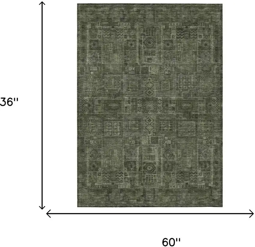 Green And Chocolate Oriental Washable Indoor Outdoor Area Rug Photo 5
