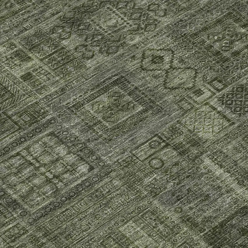 Green And Chocolate Oriental Washable Indoor Outdoor Area Rug Photo 4