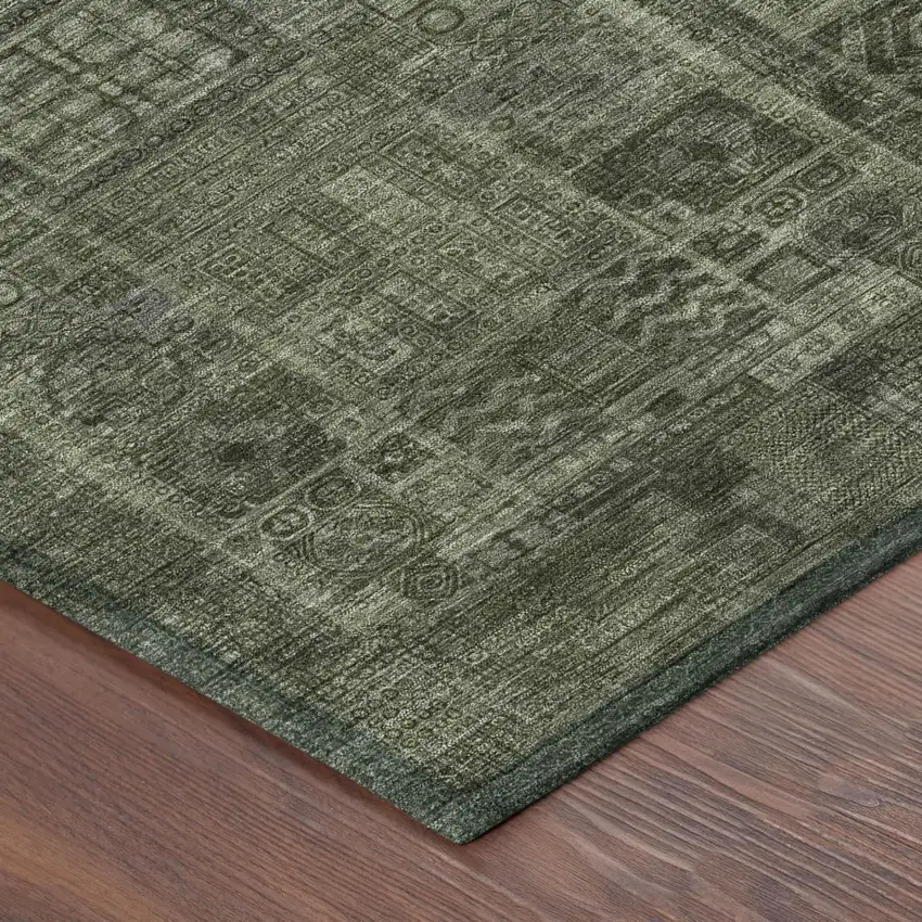Green And Chocolate Oriental Washable Indoor Outdoor Area Rug Photo 3