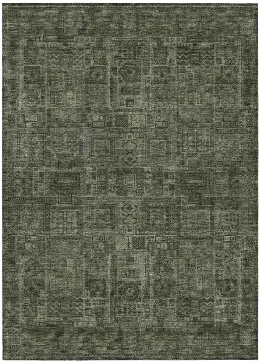 Green And Chocolate Oriental Washable Indoor Outdoor Area Rug Photo 2