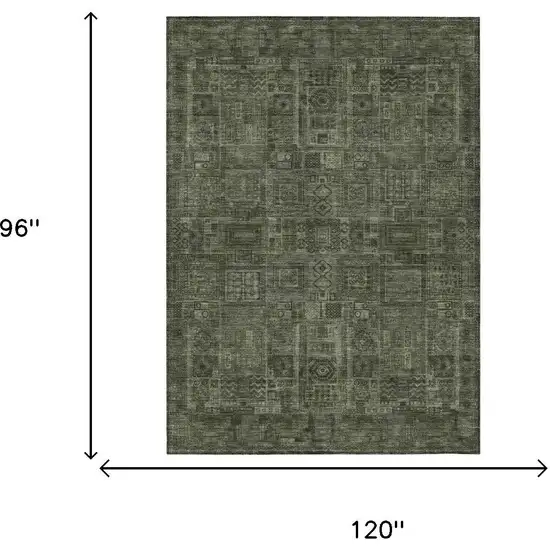 Green And Chocolate Oriental Washable Indoor Outdoor Area Rug Photo 5