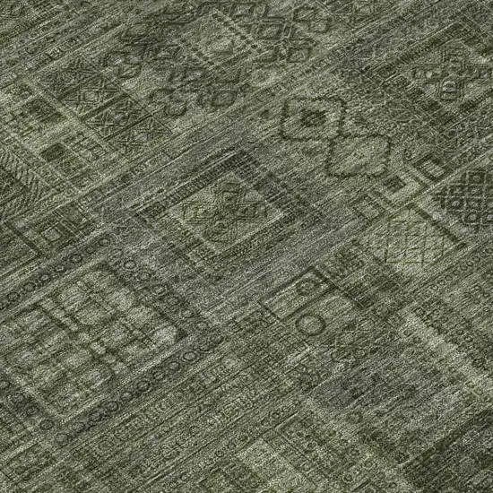 Green And Chocolate Oriental Washable Indoor Outdoor Area Rug Photo 4