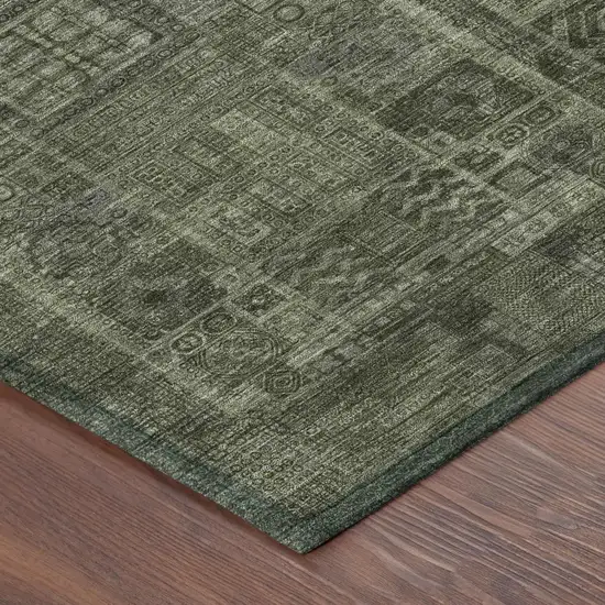 Green And Chocolate Oriental Washable Indoor Outdoor Area Rug Photo 3
