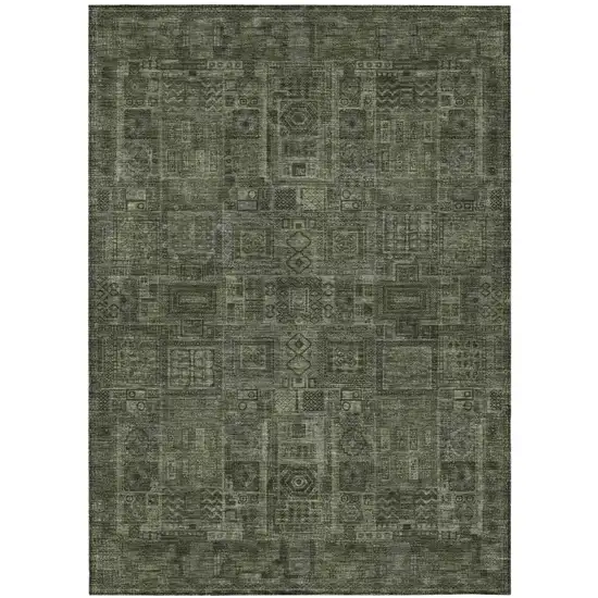 Green And Chocolate Oriental Washable Indoor Outdoor Area Rug Photo 2