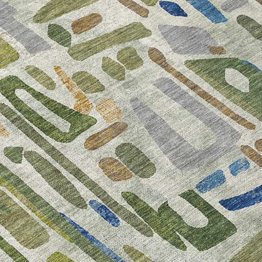 Green And Copper Abstract Washable Indoor Outdoor Area Rug Photo 9