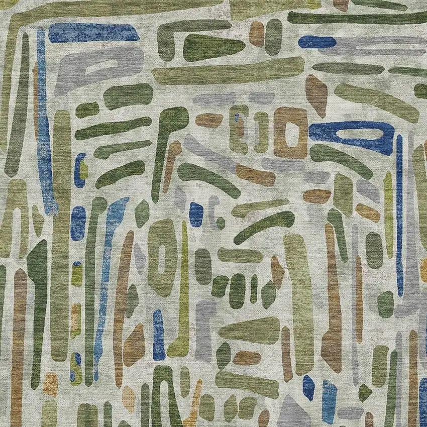 Green And Copper Abstract Washable Indoor Outdoor Area Rug Photo 2