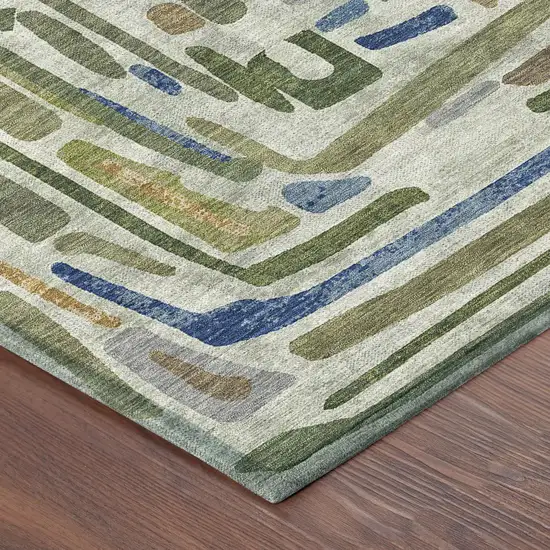 Green And Copper Abstract Washable Indoor Outdoor Area Rug Photo 8