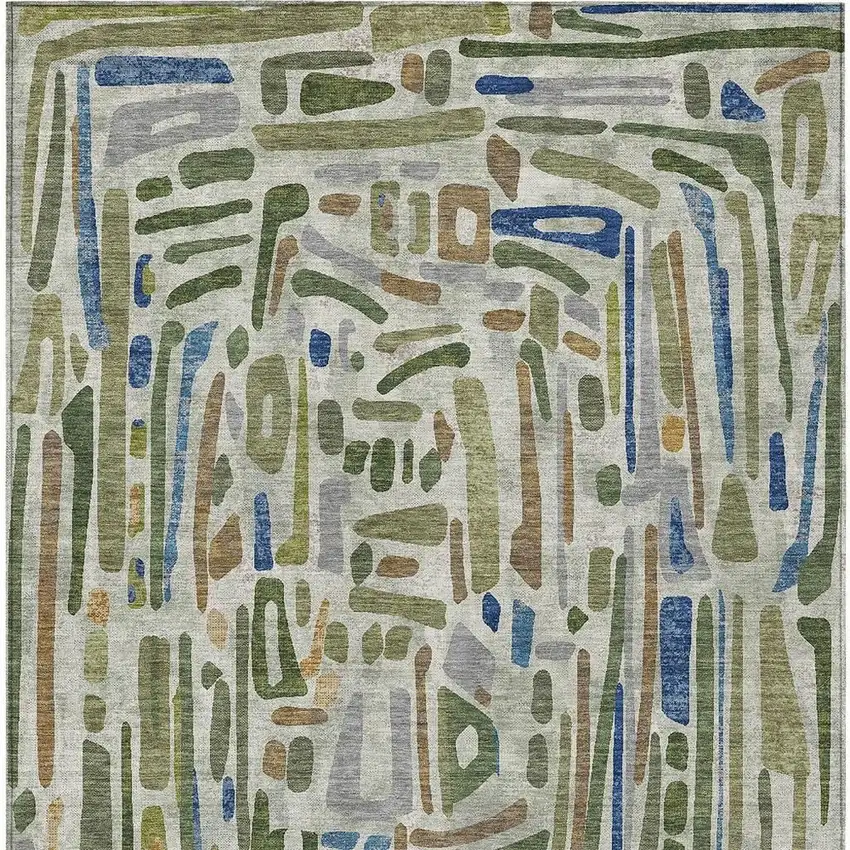 Green And Copper Abstract Washable Indoor Outdoor Area Rug Photo 3