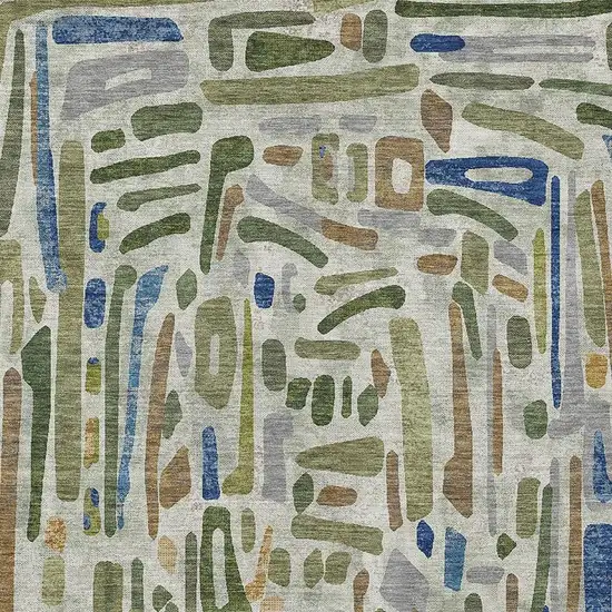 Green And Copper Abstract Washable Indoor Outdoor Area Rug Photo 2