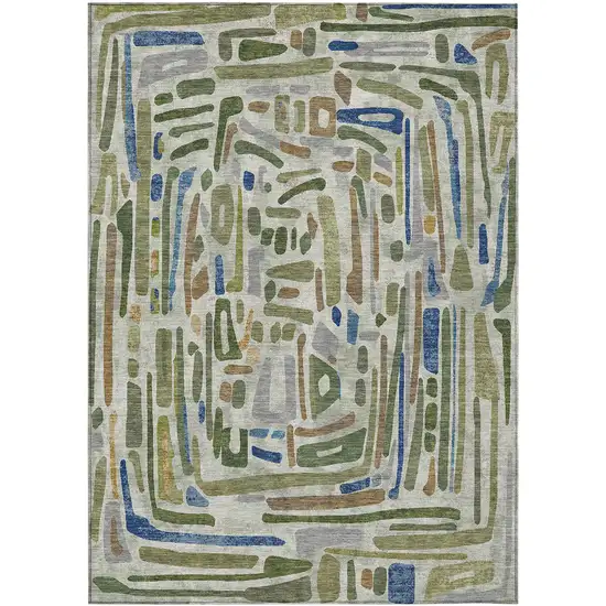 Green And Copper Abstract Washable Indoor Outdoor Area Rug Photo 1