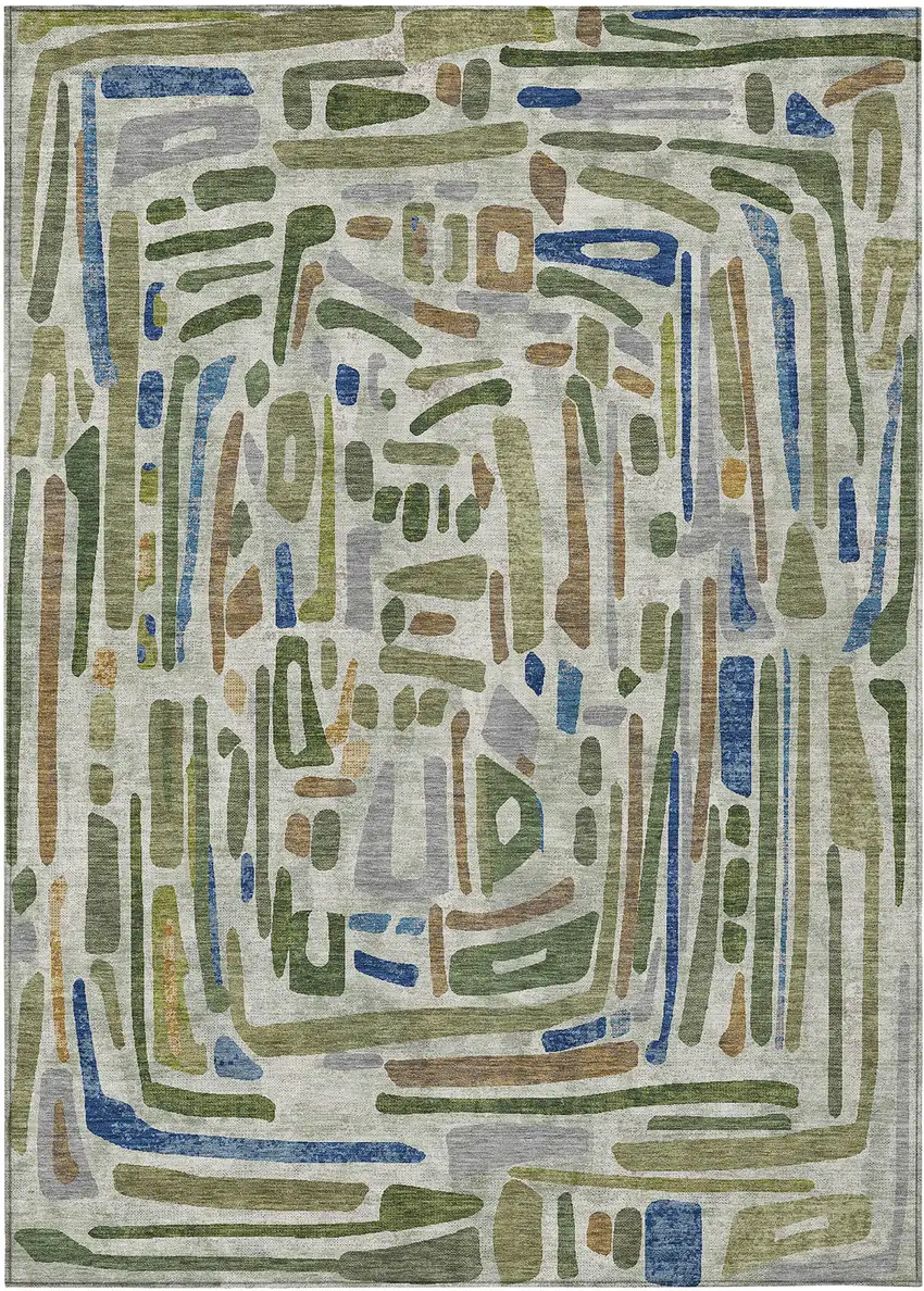 Green And Copper Abstract Washable Indoor Outdoor Area Rug Photo 1