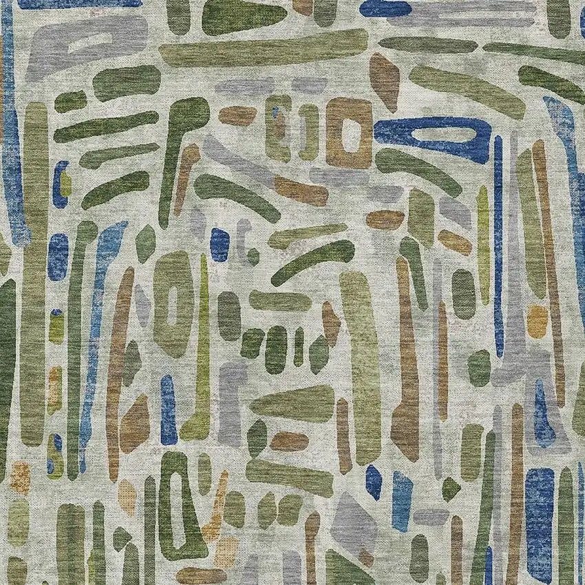 Green And Copper Abstract Washable Indoor Outdoor Area Rug Photo 2