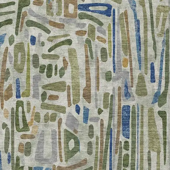 Green And Copper Abstract Washable Indoor Outdoor Area Rug Photo 2
