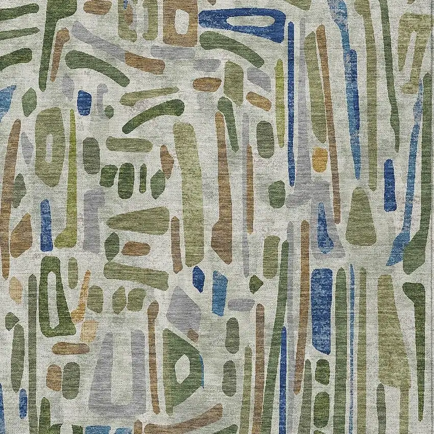 Green And Copper Abstract Washable Indoor Outdoor Area Rug Photo 2