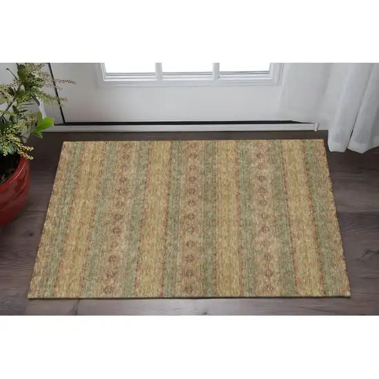 Green And Copper Floral Medallion Washable Area Rug With UV Protection Photo 2