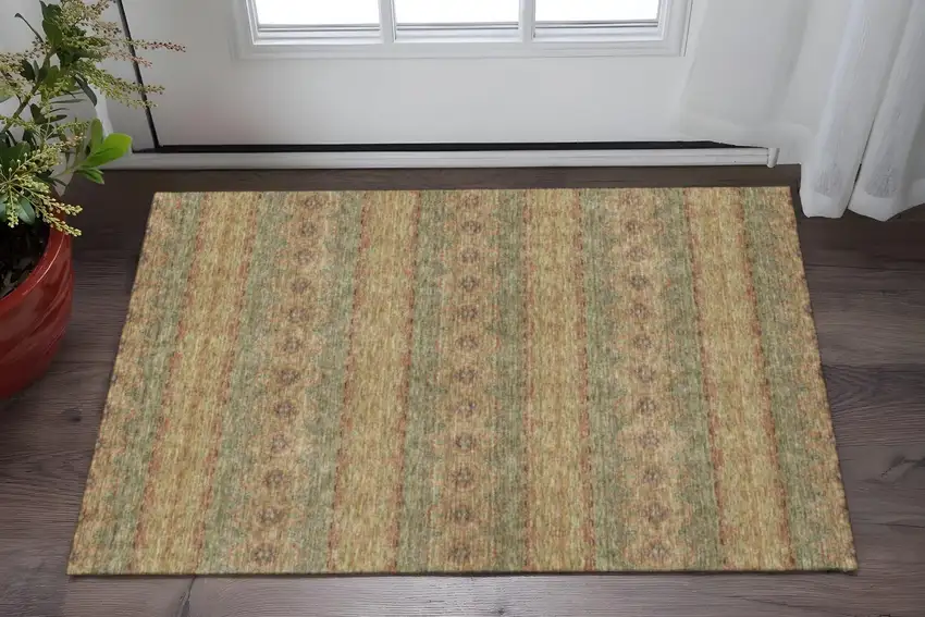 Green And Copper Floral Medallion Washable Area Rug With UV Protection Photo 2