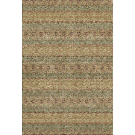 Green And Copper Floral Medallion Washable Area Rug With UV Protection Photo 1