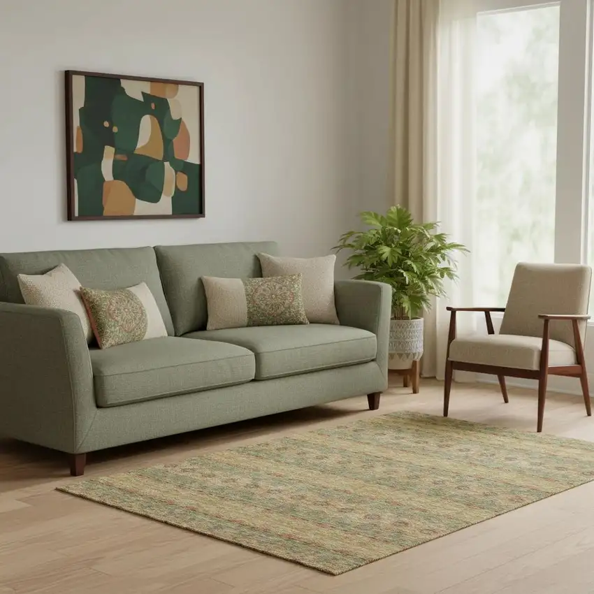 Green And Copper Floral Medallion Washable Area Rug With UV Protection Photo 1