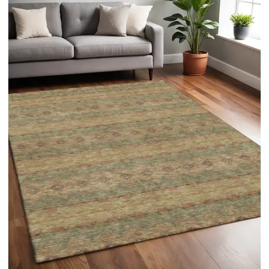 Green And Copper Floral Medallion Washable Area Rug With UV Protection Photo 2