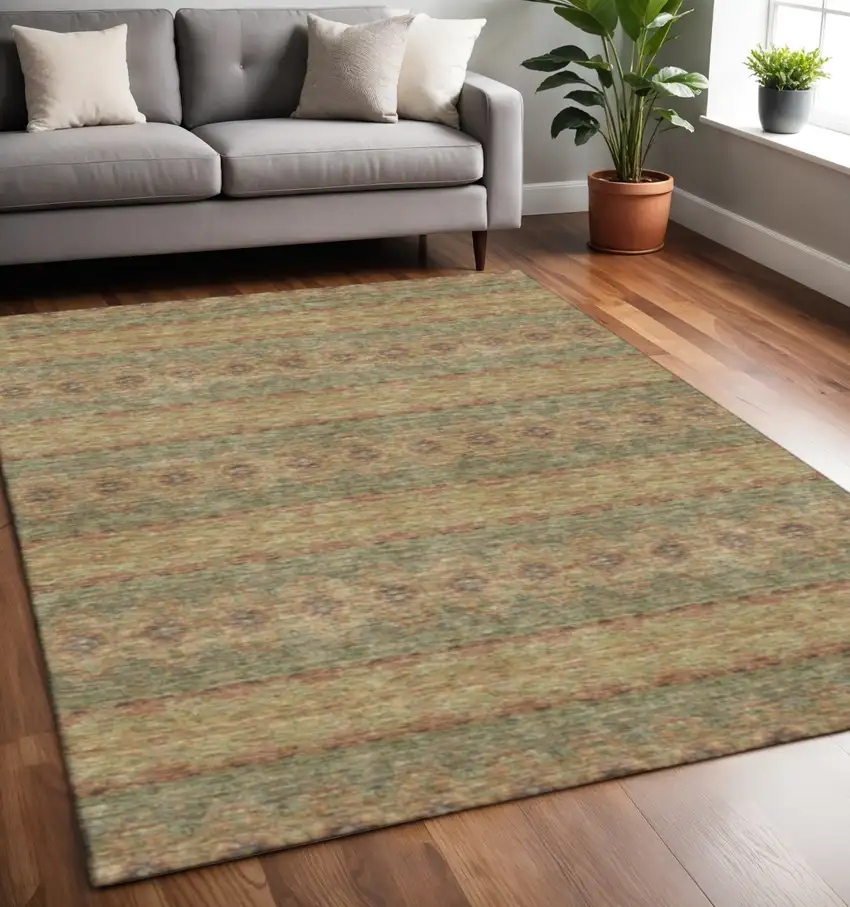 Green And Copper Floral Medallion Washable Area Rug With UV Protection Photo 2